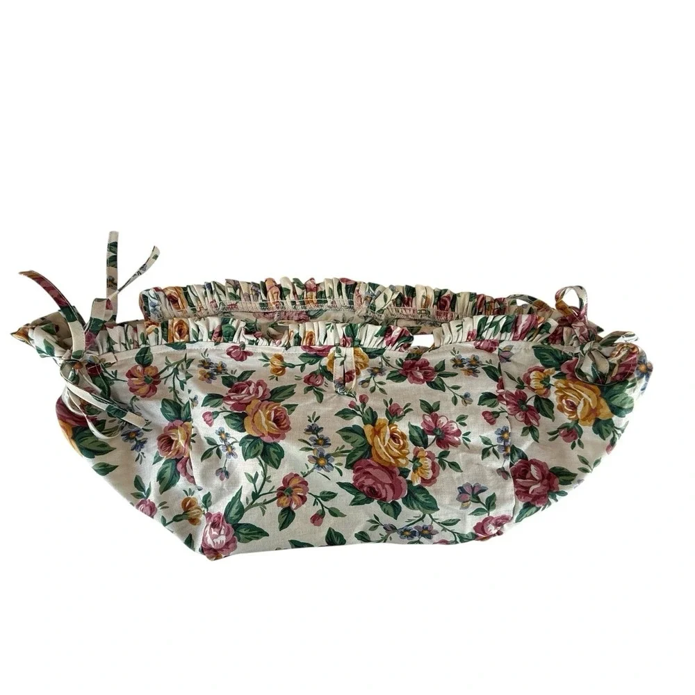 Vintage Longaberger Large Market Basket Liner Floral Rose Print Tie-On Fabric